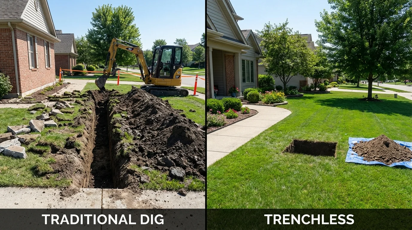 Trenchless sewer repair with minimal yard damage versus traditional excavation in Orange, TX